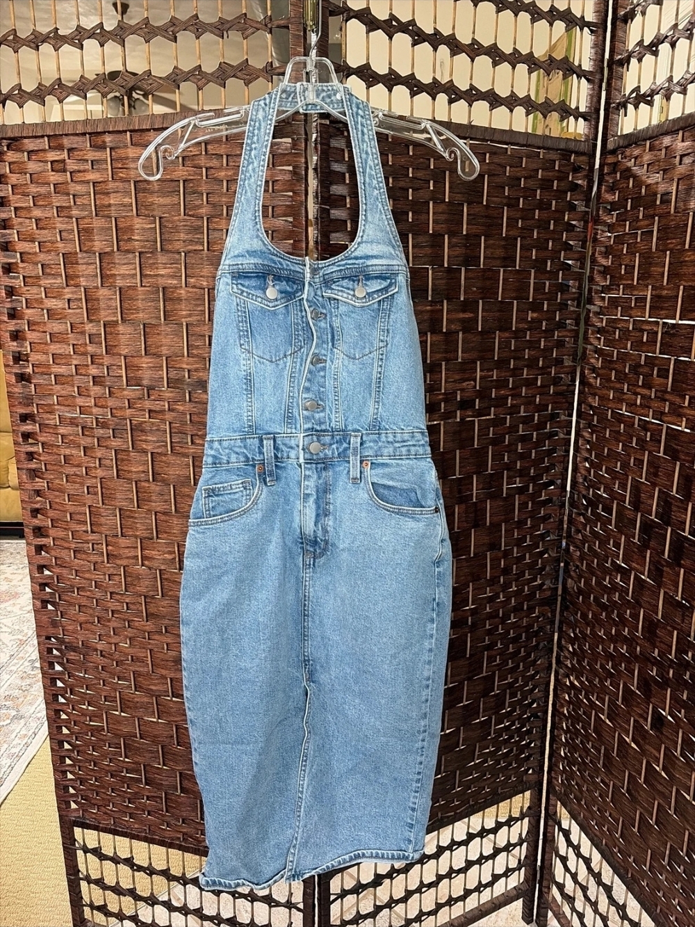 Trending!! Denim Halter Neck Jumper Dress - Light Blue - Picture 2 of 6